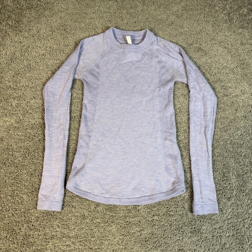 Lululemon Sit In Lotus Sweater Pullover Womens 2 Purple Merino Mock Neck Slim